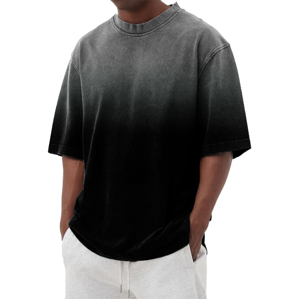 Men's Casual Trend Distressed Washed Gradient Short-sleeved Shirt - Men's Round-neck Sports T-shirt Top