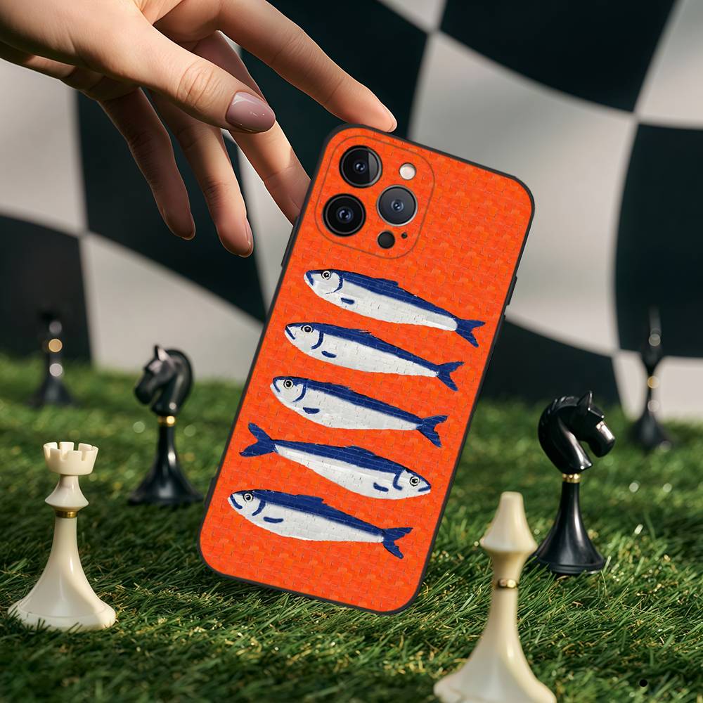 Sardinas Phone Case For IPhone 17,16,15,14,13,12,11,Pro,Max,Plus,Mini,Soft Silicone Black Case