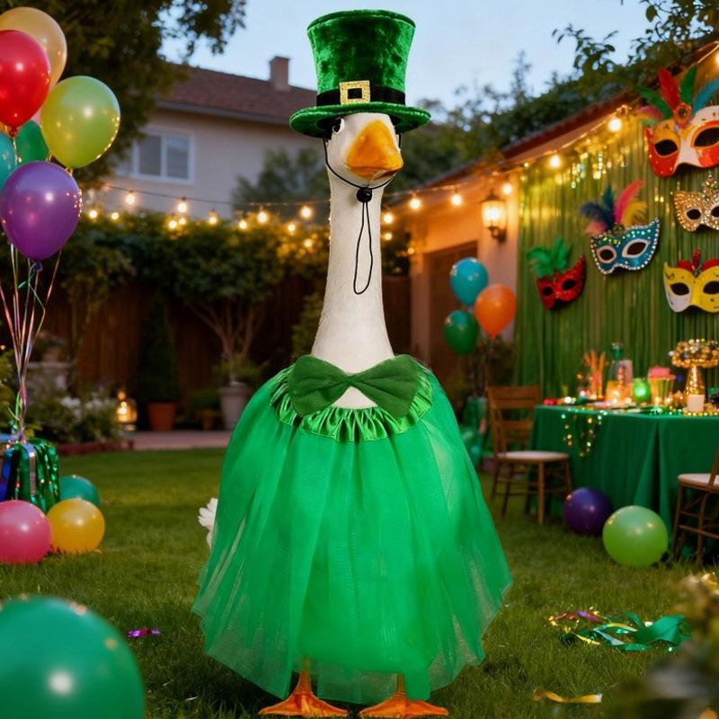 For St Patrick\\\\\\\\\\\\\\\'s Day Vibrant Green Lawn Goose Outfit Top Hat Bandana Set Tuxedo Bandana Seasonal Lawn Decoration