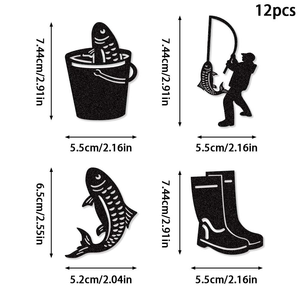 

12pcs Black Fishing Cake Topper Fisherman Happy Birthday Fish Cake Toppers Outdoor Fishing Cupcake Topper Birthday Party Decor