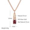 Shiny Square Red Natural Zircon Pendant Necklace For Women  Rose Gold Color High Quality Daily Fine Vintage Jewelry