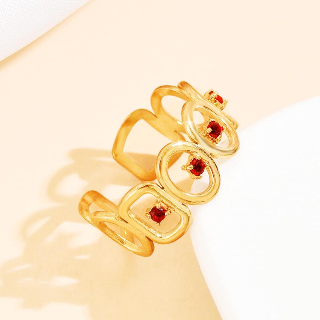 Retro Stainless Steel Geometric Open Ring with Hollow Rectangle Oval Design