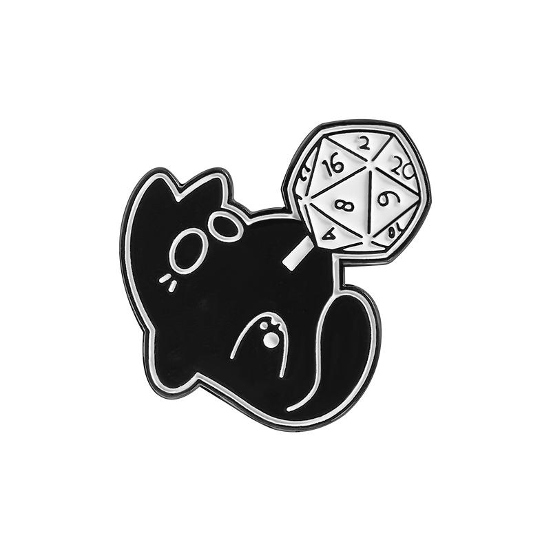 Cool RPG Game Dice Black Cats Enamel Pins Cartoon Big Eyes Kitten Animal Brooches Lapel Badge Fashion Jewelry Gifts For Friends