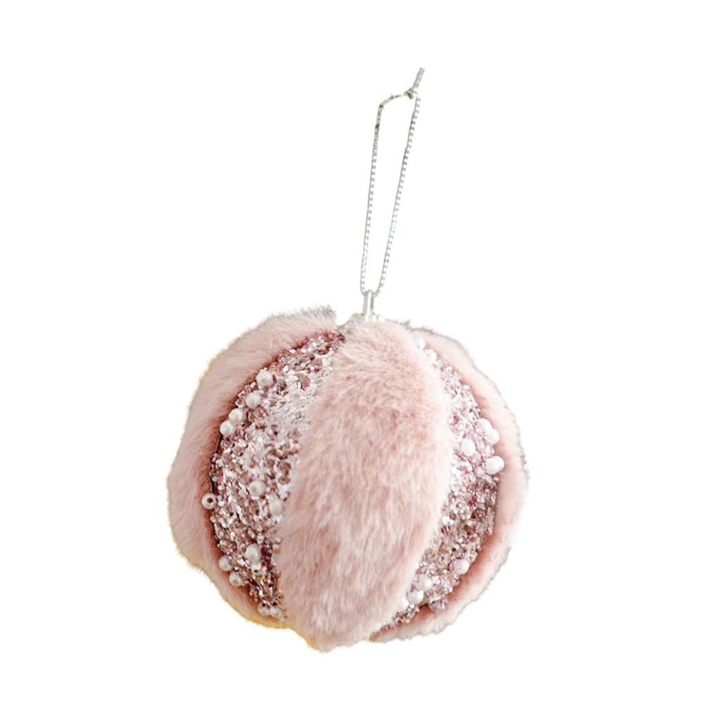 Pink Christmas Furry Ball Ornament Cute Ball Pendant Display Crafts Christmas Tree Decoration for Office Anniversary Festival