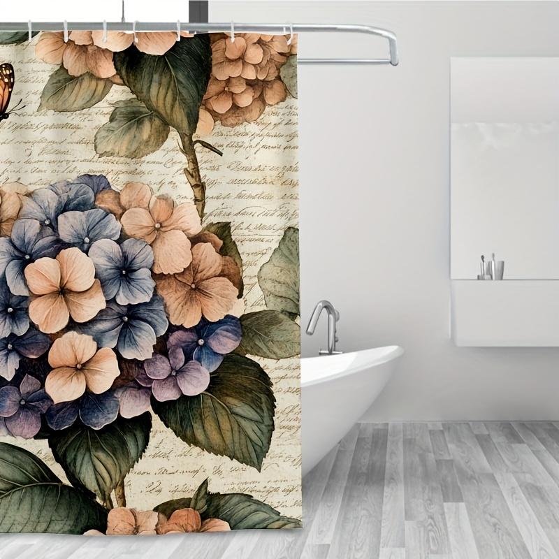 1pc Vintage Hydrangea Shower Curtain - Pastel Colors, 71x71 Inch, Polyester, 12 Hooks, Hand Wash, Bathroom Decor