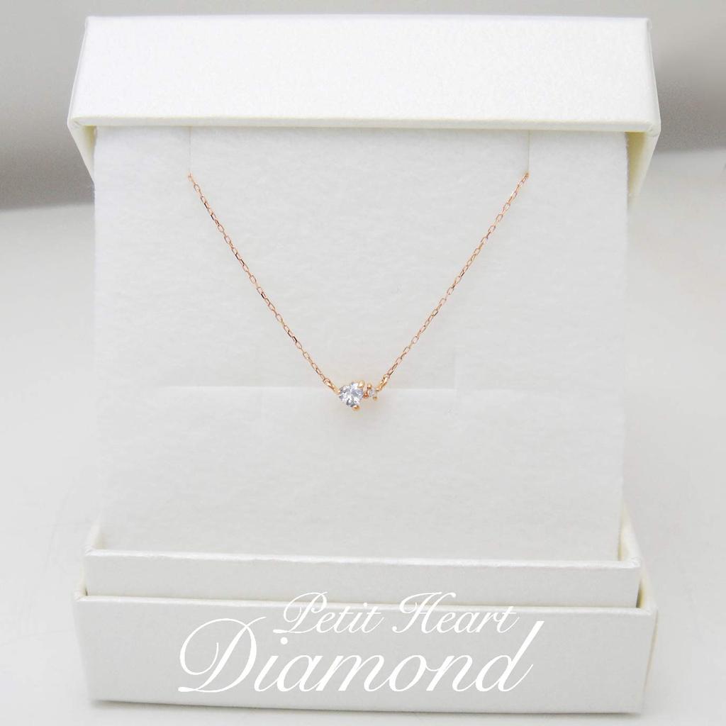Miwa Houseki Small and cute necklace featuring a June birthstone in K10 pink gold with diamonds and a delicate curb chain [miwahouseki] heart-shaped