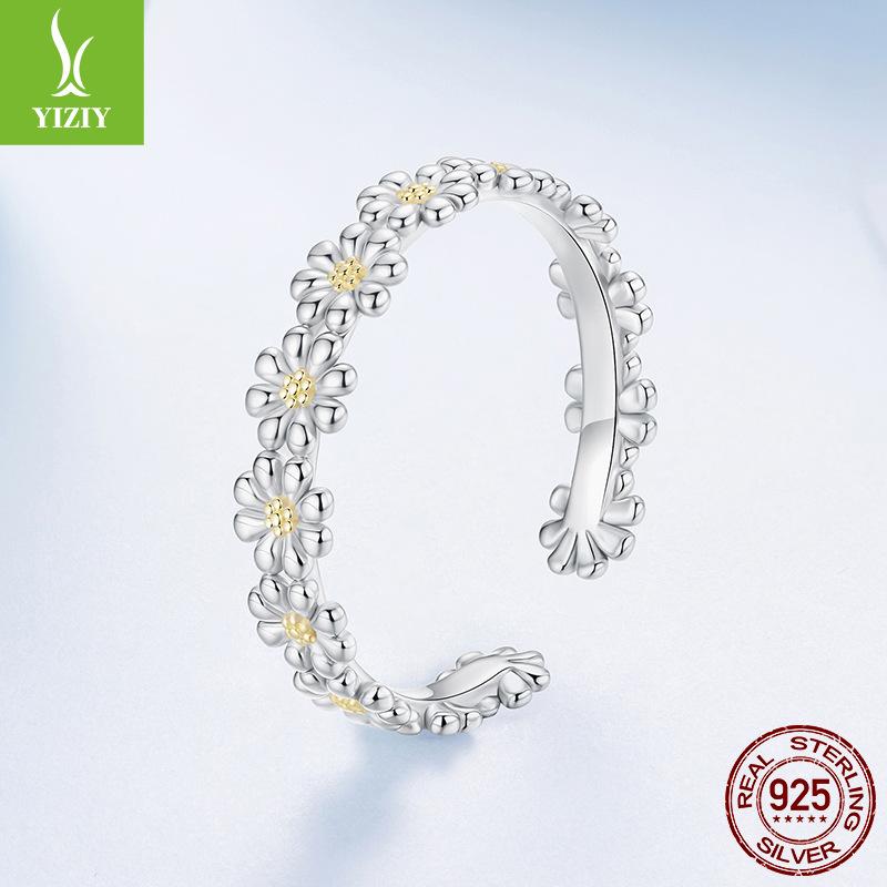Fresh Little Daisy Open Ring Women'S Simple And Versatile S925 Sterling Silver Platinum Plated Flower Ring