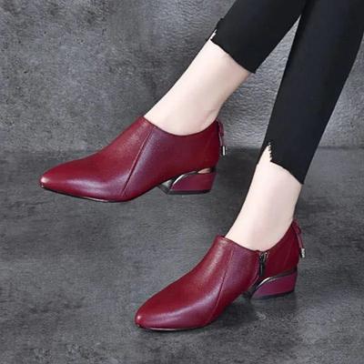 Cresfimix Damenmode weinrot hochwertige rutschfeste Stiefeletten Damen klassische schwarze Leder Schuhe mit Blockabsatz sapatos ba368