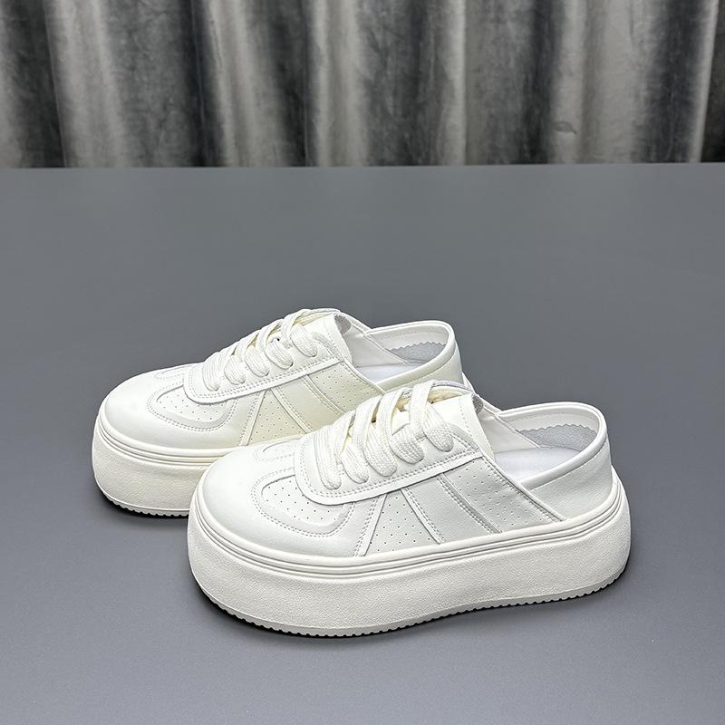 Leather two wear white shoes women's spring 2025 new round head platform fashion versatile casual sports shoes