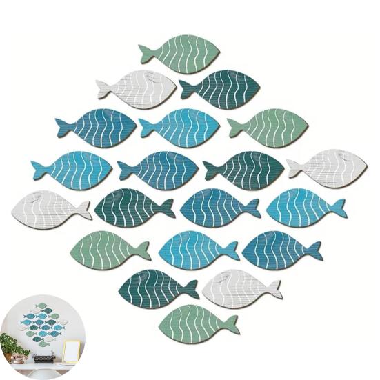 Yousheng 20/40 יחידות/סט עץ דגי חלול קישוט קיר ימי חוף אוקיינוס ​​נושא דגי תליית קישוט להקת דגים חוף אגם בית אמבטיה