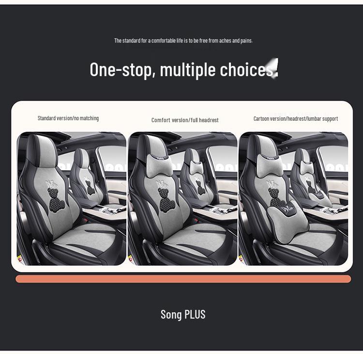 BYD Song PLUS Little Bear 4-Season Car Seat Cushion - Tech Cloth, Full Coverage for 5 Seats