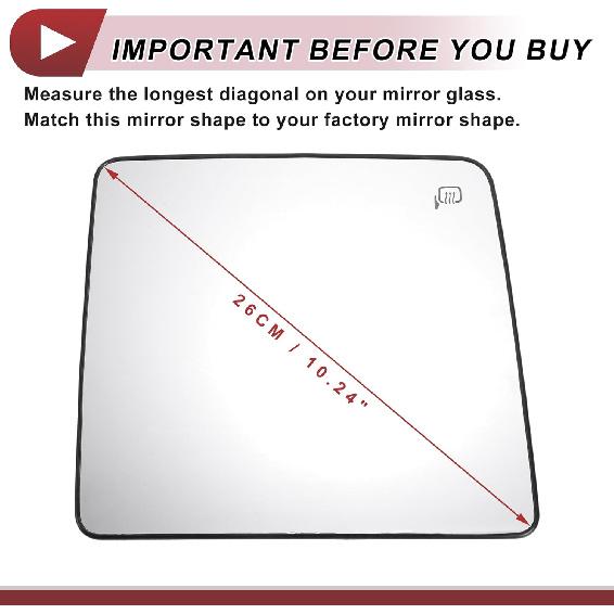 

1 Set Tow Mirror Glass Replacement for Ford F250 F350 F450 F550 Super Duty 08-16 Right Passenger Side Upper Part W/Backing Plate Real Glass Plastic