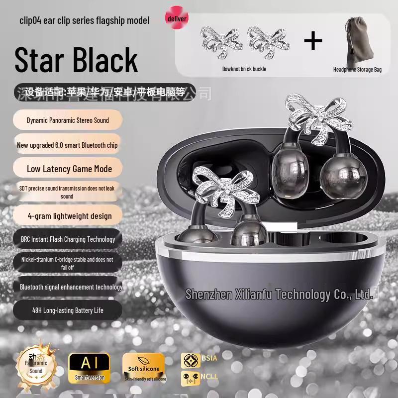Hoop Ear Clip Bluetooth Earphones with AI Smart Features and Long Battery Life