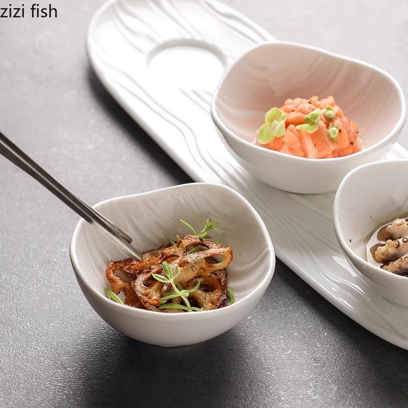 Water Ripple Ceramic Snack Bowl Seasoning Bowl Dessert Bowl Water Ripple Long Plate Dim Sum Plate Hotel Creative Tableware Set