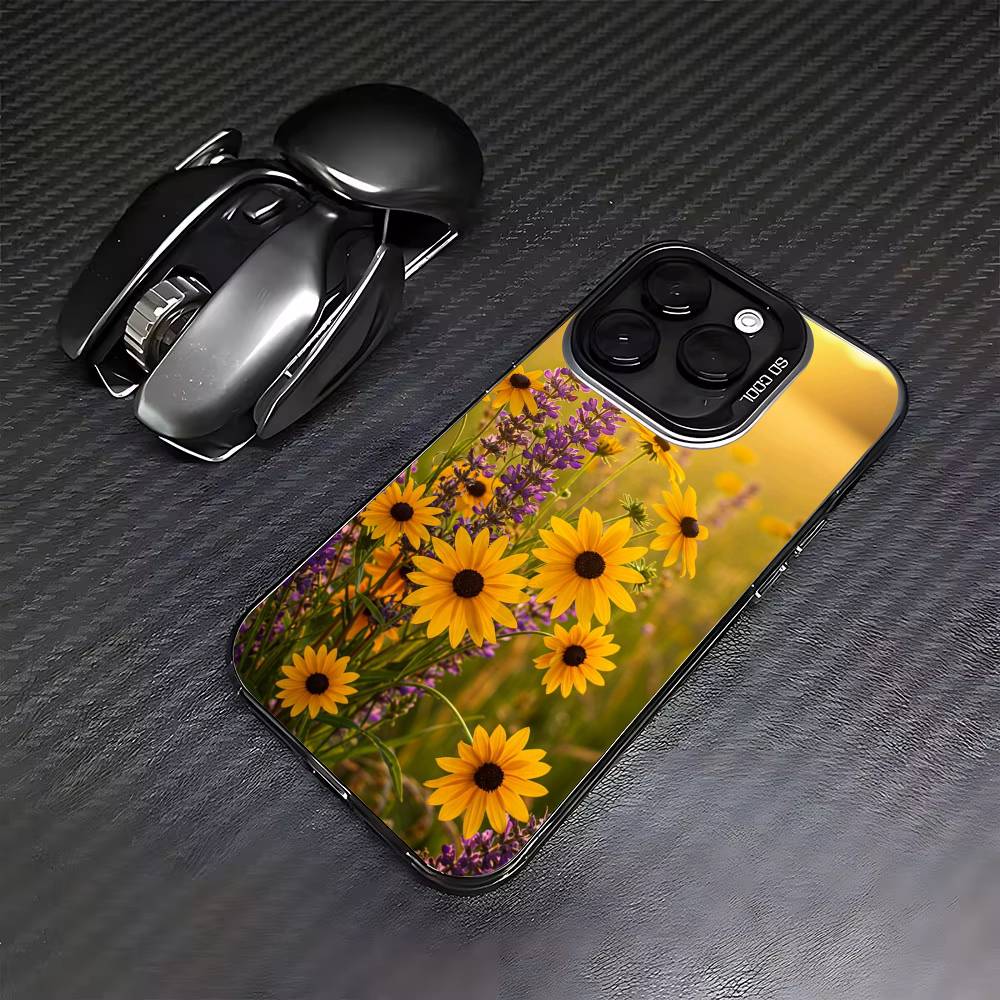 Sunflower&Sunny Day For iPhone 16,15,14,13,12,11,8,7,Pro,Max,Plus,Mini,XS,SE Anti Fall Black Matte Hard