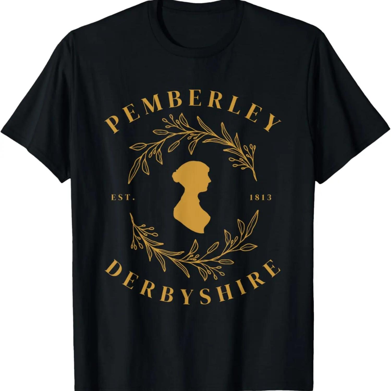 Pemberley Derbyshire 1813 Pride and Prejudice Jane Austen T-Shirt,100% cotton S чёрный