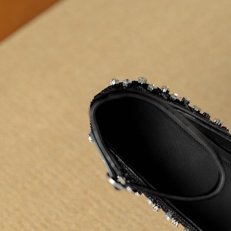 Fashion Women's new spring and summer round toe leather cowhide, Czech diamond elastic band, low heel comfortable casual single shoe