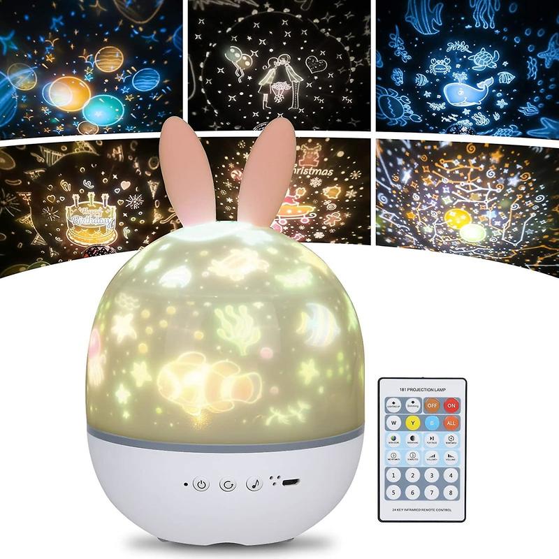 

Night Star Projector for Kids, 360° Musical Rotation Night Light + Timer + Pilot + 6 Colors, LED Baby Sky Night Light for Birthday, Christmas