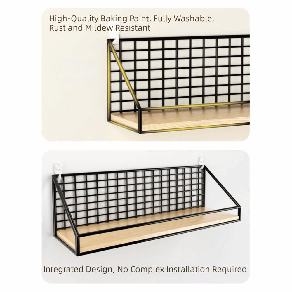 Metal Wood Wall Shelf Multi-Layer Open Grid Floating Wall Shelves Minimalist Style Hanging Organizer Living Room