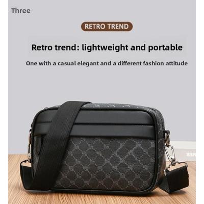 Small Multi-Compartment Square Shoulder Bag - Stylish Fashion Accessory with Adjustable Strap for Menr