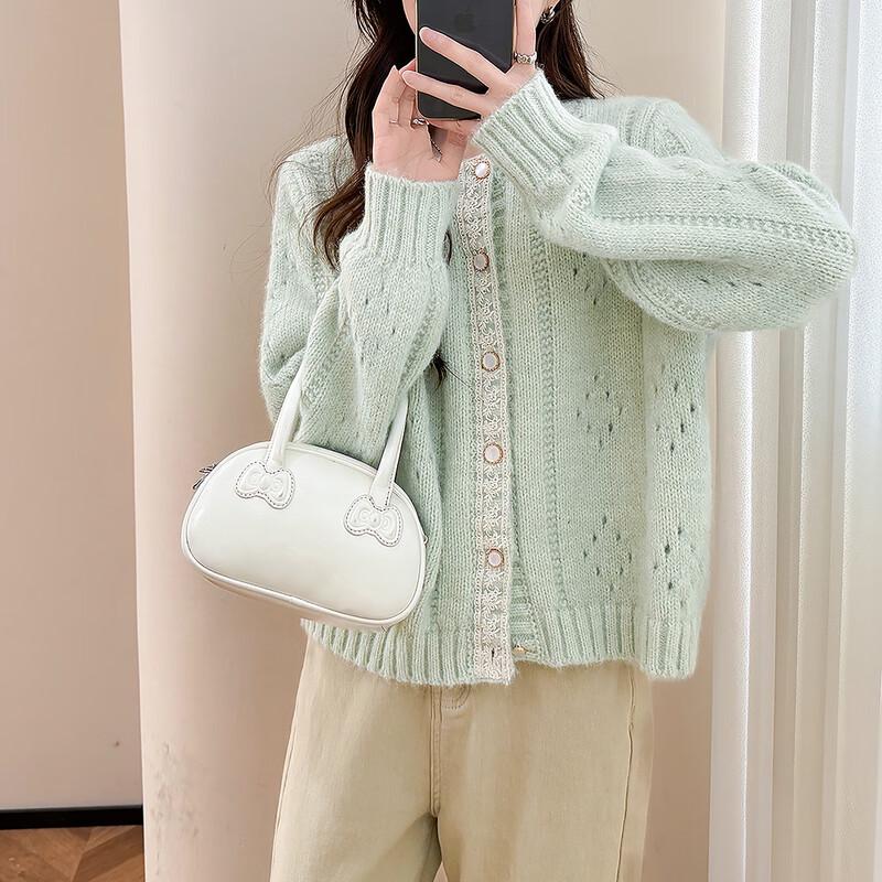 TonLion Women's Lace Detail Round Neck Cardigan