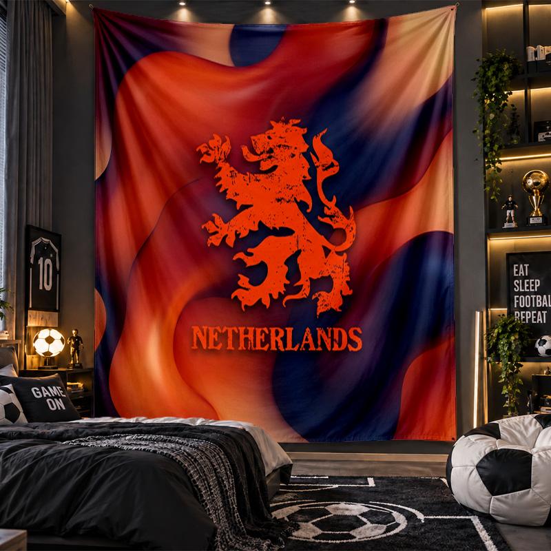 Wall Hanging Tapestry Netherlands Football Print Cloth for Living Room Bedroom Home Decor