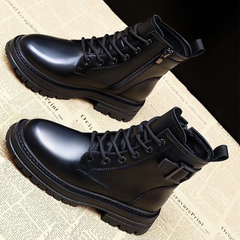 Martin-Stiefel mit dicker Sohle und Absatz, vielseitige mittelhohe Stiefel, Damen Herbst und Winter, neue trendige Lederstiefel