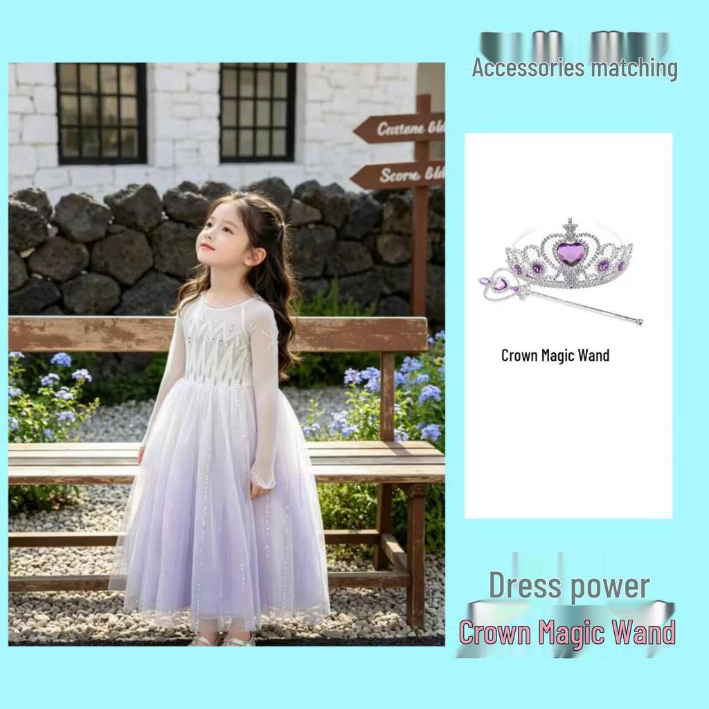 Elsa-Style Embroidered Beaded Girls' Ice Queen Dress: Birthday and Piano Performance Gown