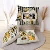Fahrendom Spring Summer Yellow Bumble Bee Happy Gnome Decorative Throw Pillow Cover 18x18 Set of 4, Fall Black Buffalo Plaid Honey Themed Home