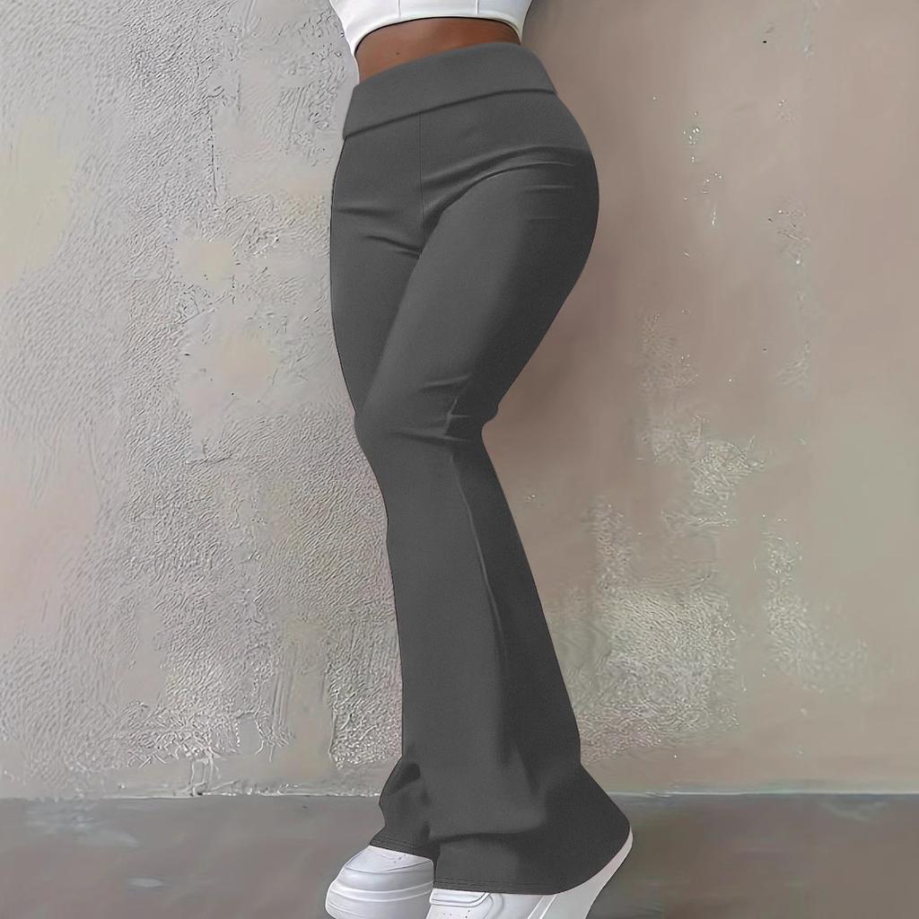 Women's Mid Rise Flare Pants Slim Fit Solid Color Polyester Spandex Casual Sports Long Trousers
