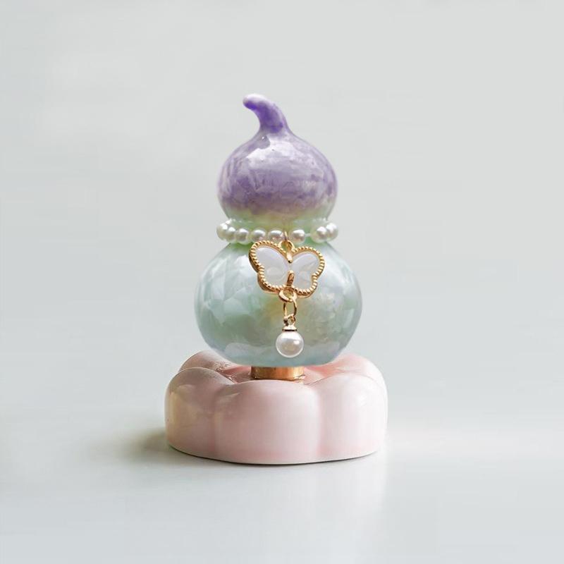 Crystal Glaze Gourd Rotating Music Ornament Pure Ceramic Base Mini Gourd Desktop Ornament Car Ornament