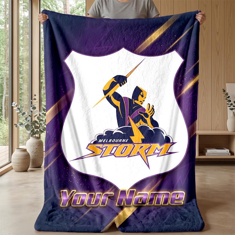 Melbourne Storm Custom Flannel Throw Blanket Print Your Name Text Soft Warm Blanket Holiday Present