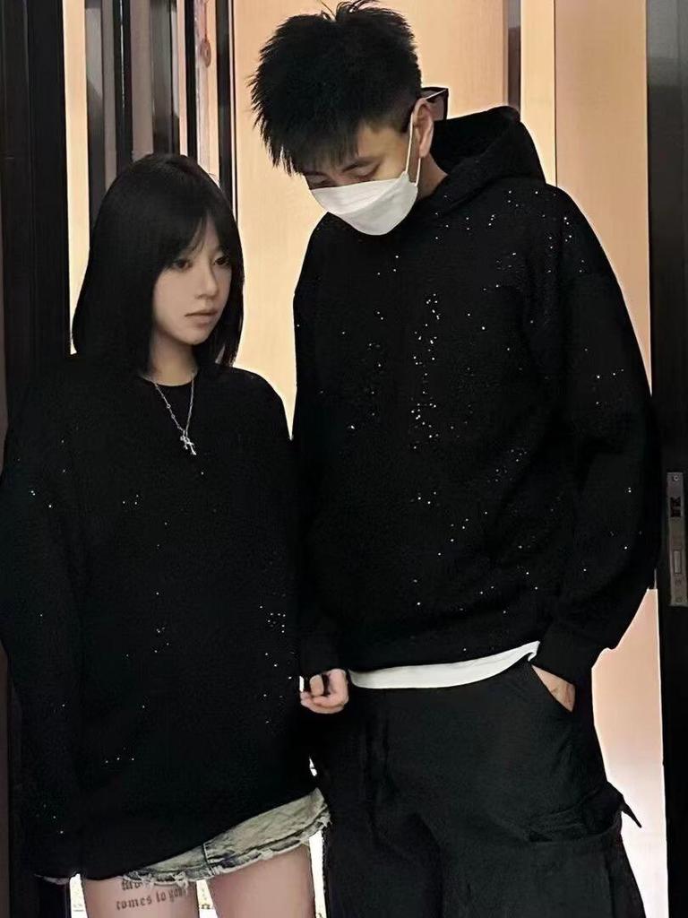 Mikina s kamínky Tide: Unisex Oversized Lesklá Mikina na Podzim a Zimu
