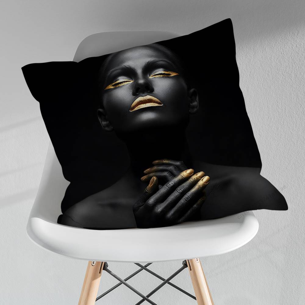 Golden Makeup Art Black Skin Throw Pillow Case Living Room Sofa Cushion Cover For Home Bedroom Decoration Protector