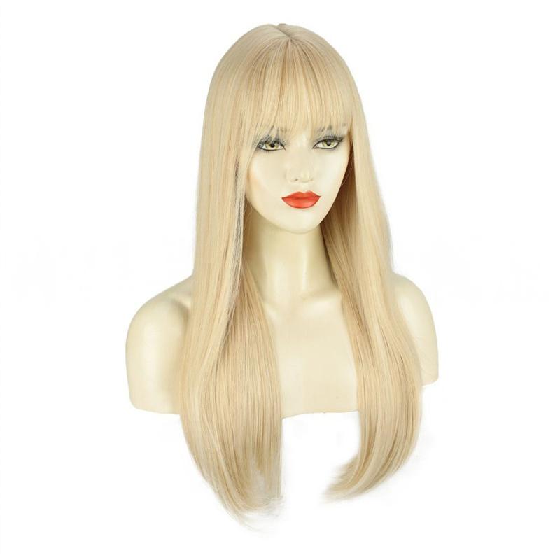 Synthetic Hair Blonde Wigs with Bangs Long Silky Straight Wig for Women Cosplay Wig Party Heat Resistant Daily Costume