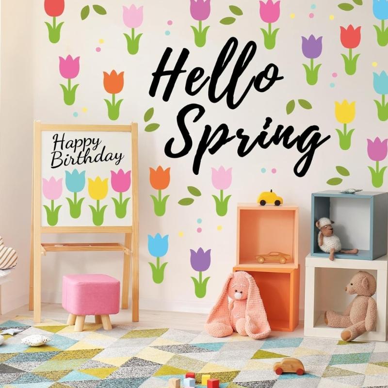 45 Pieces Tulips Shaped Paper Cutouts Spring Flower Designs for Wall Decoration and Kids Crafts