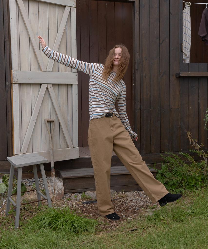 APPAREL ARCHIVE Comma Stripe Long Sleeve Tee - Brown