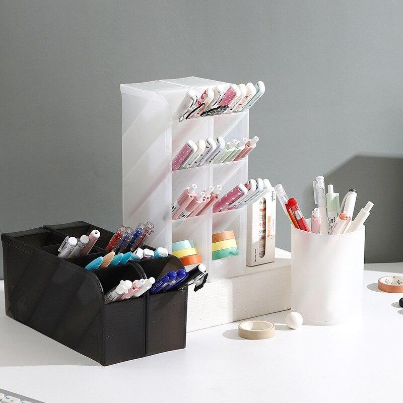 Creative Transparent Oblique Insert Pen Holder Student Desktop Pen Bucket Storage Box Stationery Organizer Office Pen Holder