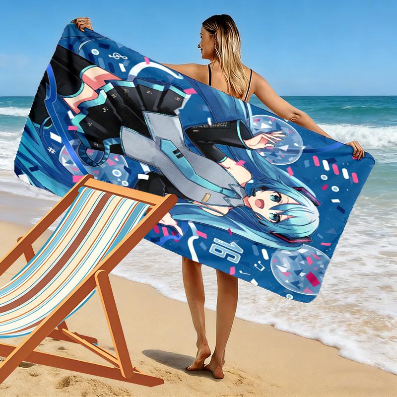 Hatsune Miku 2D Flat Print Beach Towel, Large Soft Quick Dry Towel for Beach Camping Swimming.NSTJ0928240