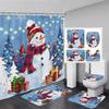 Winter Weihnachten Duschvorhang Set Niedlicher Blauer Schneemann Xmas Geschenk Wald Zeder Schnee Neujahr Badezimmer Deko Duschvorleger Toilettenbezug