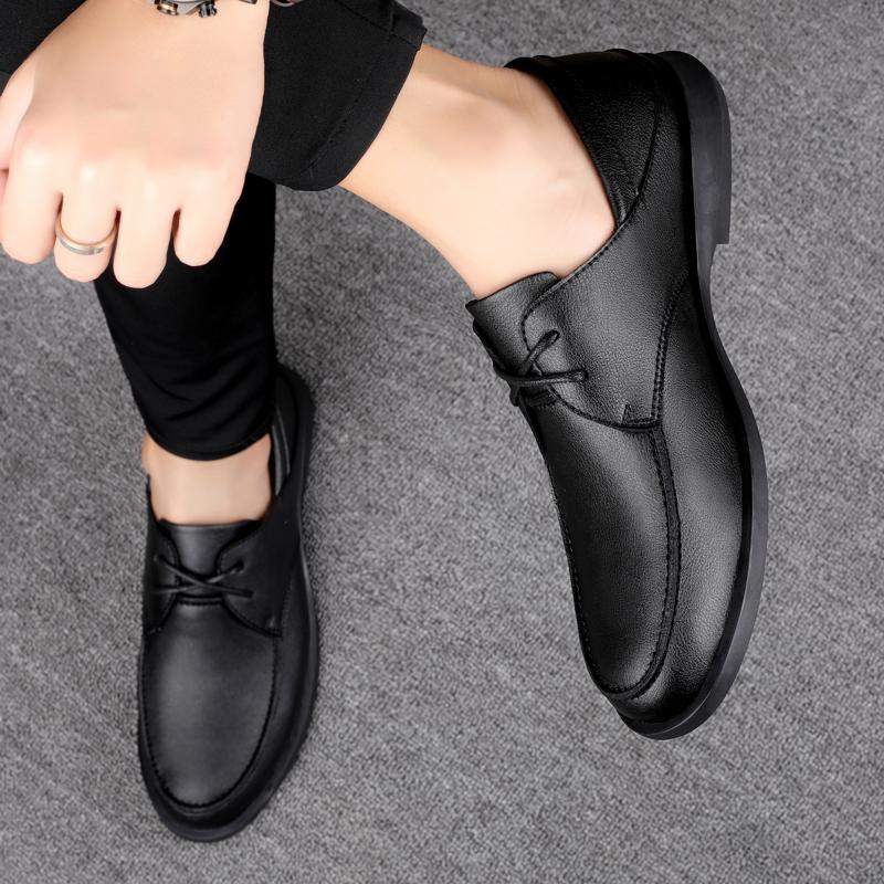 Black Dress Shoes For Men Genuine Leather British Oxofrds Wedding Shoes Gentleman Daily Business Shoes Male Casual Lace-Up Flats