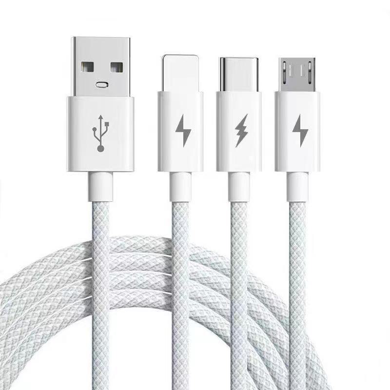 6A 66W Super Fast 3-in-1 Charging Cable for Huawei V8/Android, 120W Braided One-to-Three Data Cable