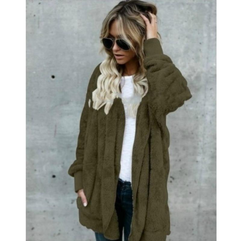 Winter Women's Warm Solid Color Cardigan Hoodies Coats Long Sleeve Knitted Sweaters Jackets Loose Faux Fur Cardigan Coat Hooded Jacket Outwear Coat