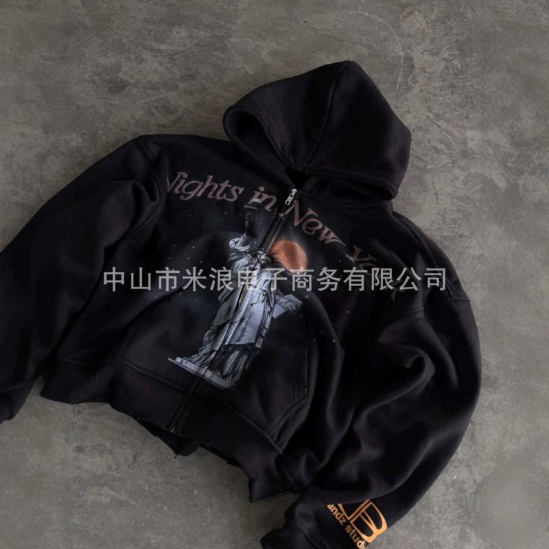 Unisex Oversized Hoodie With 3D Graphic Print Streetwear Style Loose Fit Long Sleeve Zip-Up Sweatshirt Black