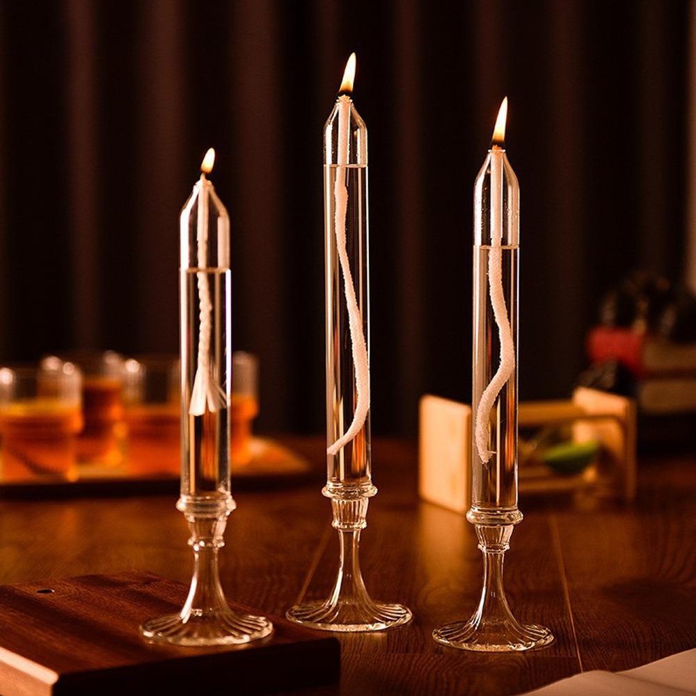 3pcs Transparent Glass Candlestick Lamp Refillable Pillar Candle Oil Lamp Smokeless Creative Romantic Wedding Decoration