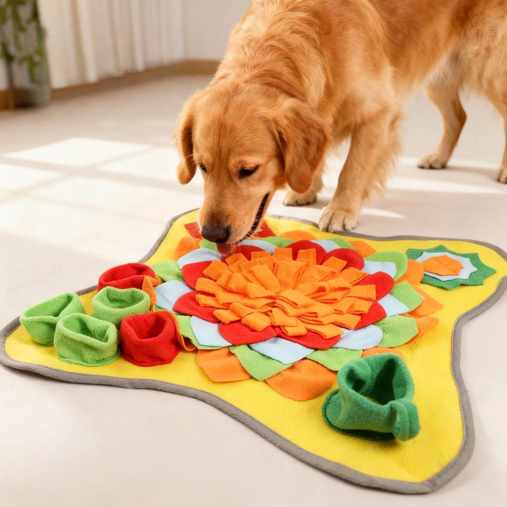 Pet Snuffle Mat for Dogs Cats, Interactive Foraging Feeding Mat, Non‑Slip Colorful Flower Shape Nosework Training Toy, Stress Re