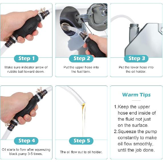 Gas Siphon Hose Pump, Manual Hand Water Pump, Gasoline Transfer Pump For Water Gas Oil Petrol Diesel, Fuel Siphon Pump With 2 Durable PVC Syphon