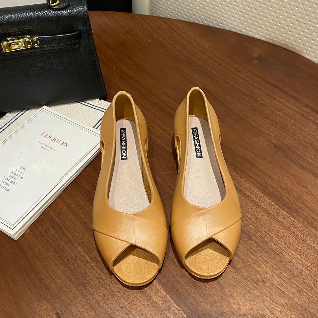 Heli Shark Damen Sommer Neue Sandalen Tasche Absatz Fischmaul Dicker Absatz Mode Sandalen Flach Lässig Oberbekleidung Handschuhe Schuhe