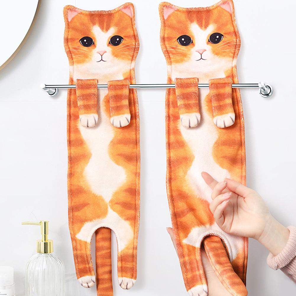 Funny Cat Hand Towel for Kitchen and Bathroom,  Cute Cat/Dog Decorative Hanging Towels Soft Christmas Cat Lovers Gifts for Women