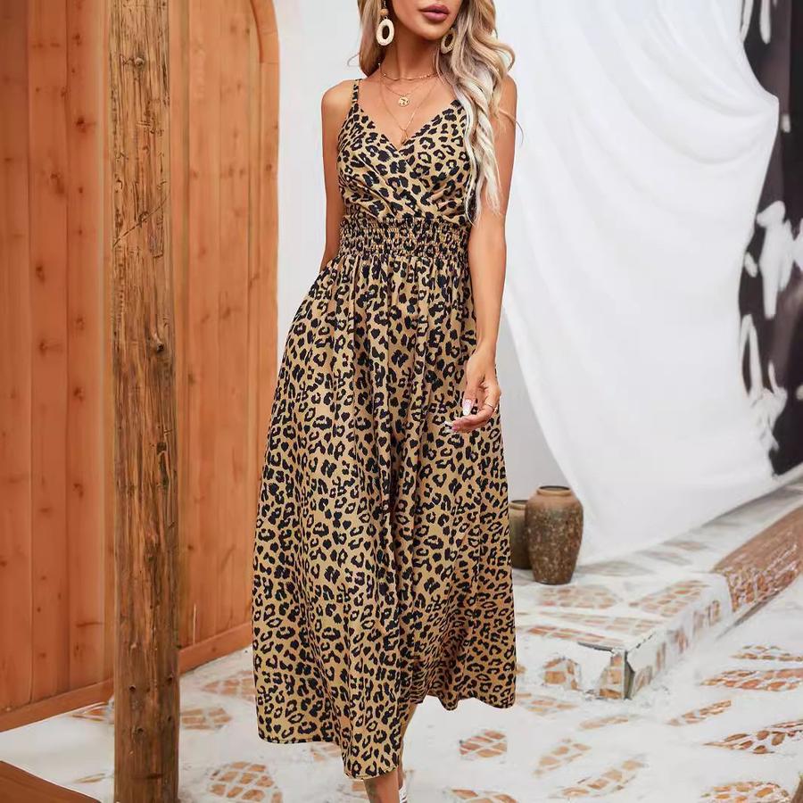 

Women s Leopard Print Strappy Dress - Summer Fashion XL темно-коричневого кольору